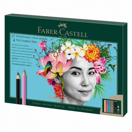 Creioane colorate Polychromos 17 buc/set + 4 grafit,  FABER-CAST